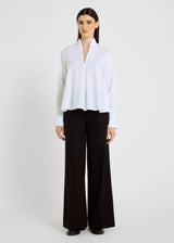 Blouse blanche femme twill coton col mao ouvert volume patineuse – Francoise
