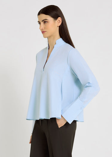 Chemise femme bleu ciel coton chevron pinces poitrine poignets longs – Francoise
