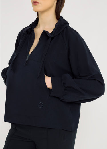 Sweat bleu marine femme décontracté chic molleton coton encolure froncée – Franklin
