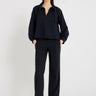 Sweat femme bleu marine molleton coton col zip emmanchure raglan oversize – Franklin
