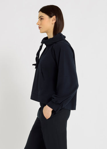 Sweat bleu marine femme molleton manches froncées poche plaquée broderie – Franklin
