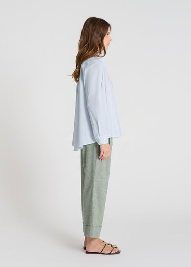 Chemise femme bleu ciel popeline coton élasthanne, col soigné coupe aérienne – Fresia
