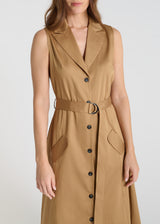 Détail robe Gardenia marron havane satin coton boutons corozo poches rabat ceinture à nouer
