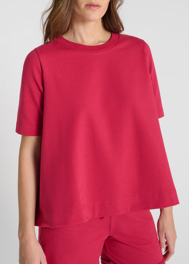 Détail sweat Girasol rose molleton doux encolure ronde bord-côte manches courtes
