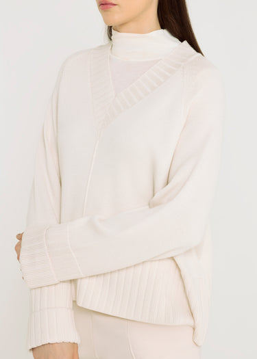 Pull merinos femme blanc cassé chic – ligne droite, nervure graphique devant, tenue décontractée, Graham
