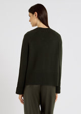 Pull merinos femme vert profond chic – ligne droite, nervure graphique devant, tenue décontractée, Graham
