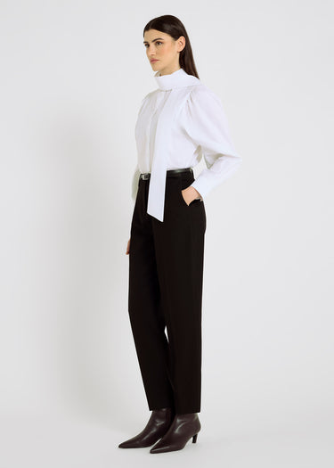 Pantalon tailleur femme noir à plis – jambes galbées, tombé net, pantalon élégant femme, Henri
