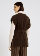 Gilet marron chic femme kimono alpaga – coupe ample, tenue décontractée chic, veste sans manche, Honoré
