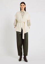 Gilet blanc cassé femme baby alpaga volume kimono ceinture côtes – Gilet Honoré off white
