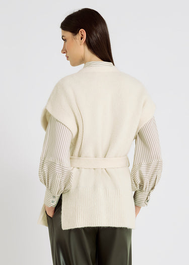 Gilet blanc chic femme kimono alpaga – coupe ample, blouse femme fluide chic, veste sans manche, Honoré

