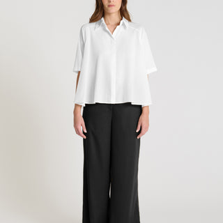 Chemise blanche femme voile de coton manches courtes col chemise rayures coupe ample fluide Hortensia
