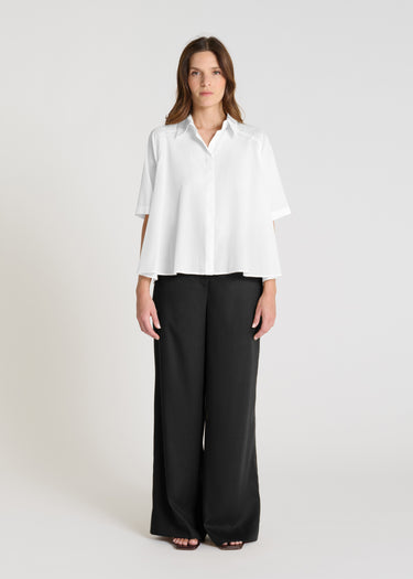 Chemise blanche femme voile de coton manches courtes col chemise rayures coupe ample fluide Hortensia