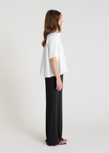 Chemise blanche femme coton rayures manches courtes coupe fluide aérienne style chic contemporain Hortensia