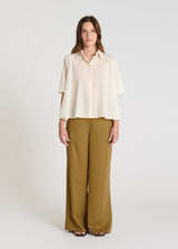 Chemise rayée femme Hortensia ivoire voile coton manche courte volume ample col uni
