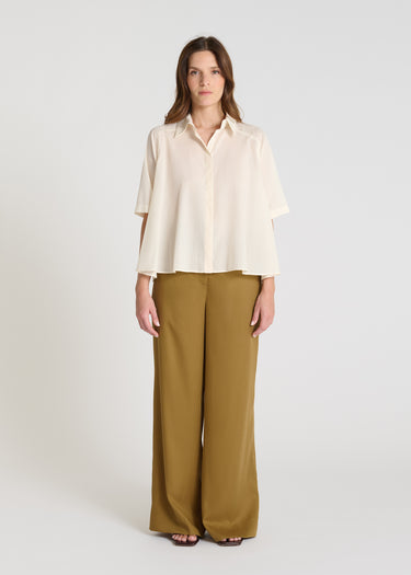 Chemise rayée femme Hortensia ivoire voile coton manche courte volume ample col uni
