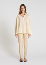 Chemise rayée femme Iberis jaune coton col amovible boutonné coupe évasée fluide
