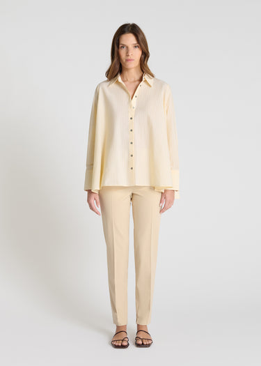 Chemise rayée femme Iberis jaune coton col amovible boutonné coupe évasée fluide

