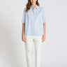 Chemise popeline coton bleu ciel femme, col boutonné nacre, manches courtes - Isabella