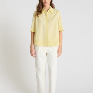 Chemise popeline coton jaune moutarde femme, col boutonné nacre, manches courtes - Isabella
