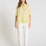 Chemise popeline coton jaune moutarde femme, col boutonné nacre, manches courtes - Isabella
