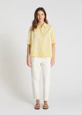 Chemise popeline coton jaune moutarde femme, col boutonné nacre, manches courtes - Isabella
