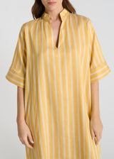 Détail robe Ivy jaune Tencel rayé col V baigneuse unie manches fendues graphiques
