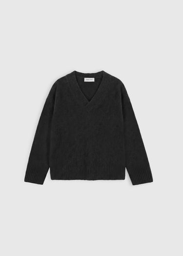 Pull gris anthracite femme baby alpaga col V oversize – Pull Jacques anthracite

