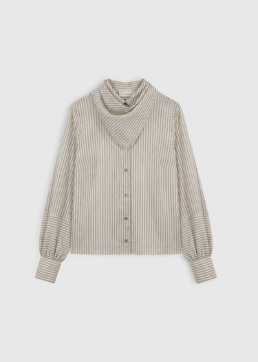 Chemise Jane ivoire – Tencel 100%, rayures placées, pinces poitrine, boutons nacre, pli creux dos
