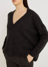 Pull femme classe gris anthracite baby alpaga – col V, emmanchure basse, pull oversize femme, Jacques
