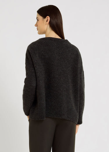 Pull gris chic femme col V alpaga – coupe droite ample, pull merinos femme, tenue décontractée, Jacques
