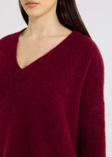 Pull femme classe rouge baby alpaga – col V, emmanchure basse, tenue décontractée chic, Jacques
