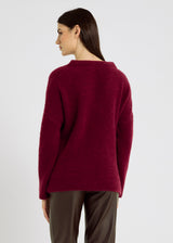 Pull rouge brun chic femme col V alpaga – coupe droite ample, pull oversize femme, Jacques
