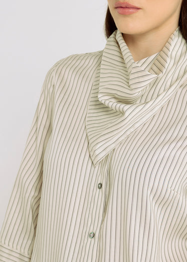 Chemise ivoire femme classe rayée – volume boîte, rayures graphiques, tenue chic pour femme, Jane
