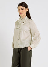 Chemise femme ivoire rayée fluide – volume boîte, empiècement rayures, blouse femme chic tendance, Jane
