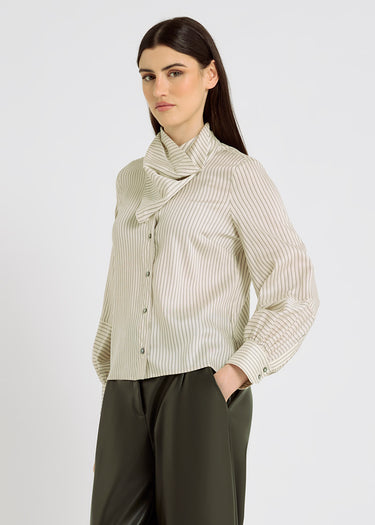Chemise femme ivoire rayée fluide – volume boîte, empiècement rayures, blouse femme chic tendance, Jane
