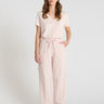 Pantalon molleton femme rose Jivoe – coupe large droite, ceinture élastiquée, poche latérale
