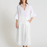 Blouse Jonquille blanc optique brodée, chemisier femme voile de coton avec col à plis et manches ballon, vue de face
