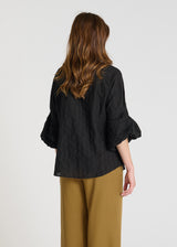 Blouse Jonquille noir, chemisier femme voile de coton avec pli creux dos et tombé fluide élégant, vue de dos
