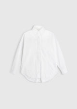 Chemise Karla blanc optique – twill chevron coton, volume oversize, jeu de longueurs devant/dos

