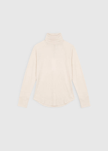 T-shirt Kenneth nude – jersey lyocell laine, col roulé, emmanchure raglan, poignets rapportés
