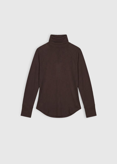 T-shirt Kenneth choco – jersey lyocell laine, col roulé, emmanchure raglan, poignets rapportés
