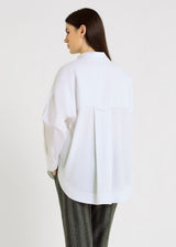 Chemisier blanc femme chic oversize – twill chevron, chemise blanche pour femme, tenue chic, Karla
