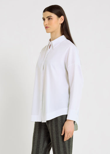 Chemise blanche oversize femme coton – coupe droite, tombé souple, chemise blanche femme chic, Karla
