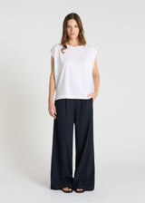 Top femme sans manches blanc coton col rond coupe droite Krishn
