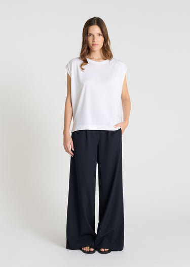 Top femme sans manches blanc coton col rond coupe droite Krishn
