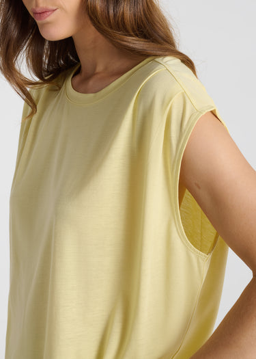 Blouse sans manche femme jaune jersey coton détail encolure ronde
