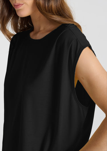 Caraco femme noir Krishn vue latérale, sans manches, tombé léger en jersey coton lyocell premium
