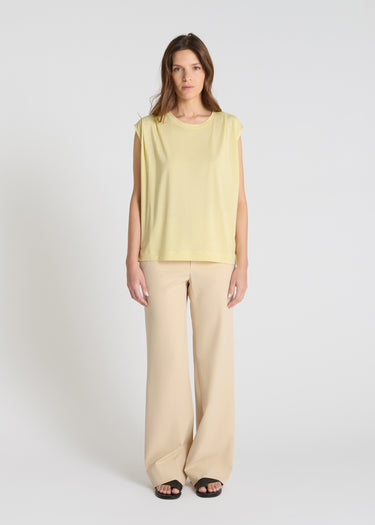 Top femme sans manches jaune coton col rond coupe droite Krishn
