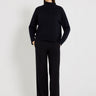 Pull bleu marine femme mérinos col roulé fendu bord-côte – Pull Kuzley bleu nuit
