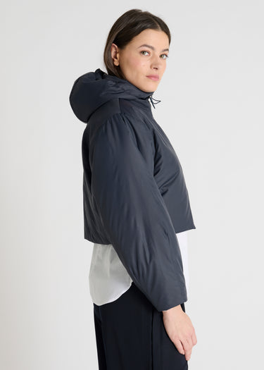 Veste molleton bleu marine femme Leika vue profil coupe cintrée élégante
